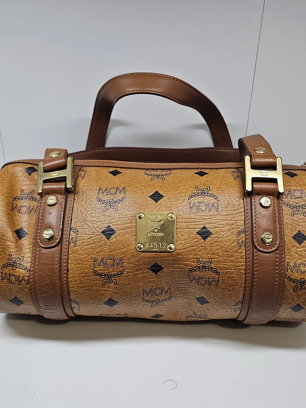 MCM Cognac Visetos Barrel Satchel Bag
